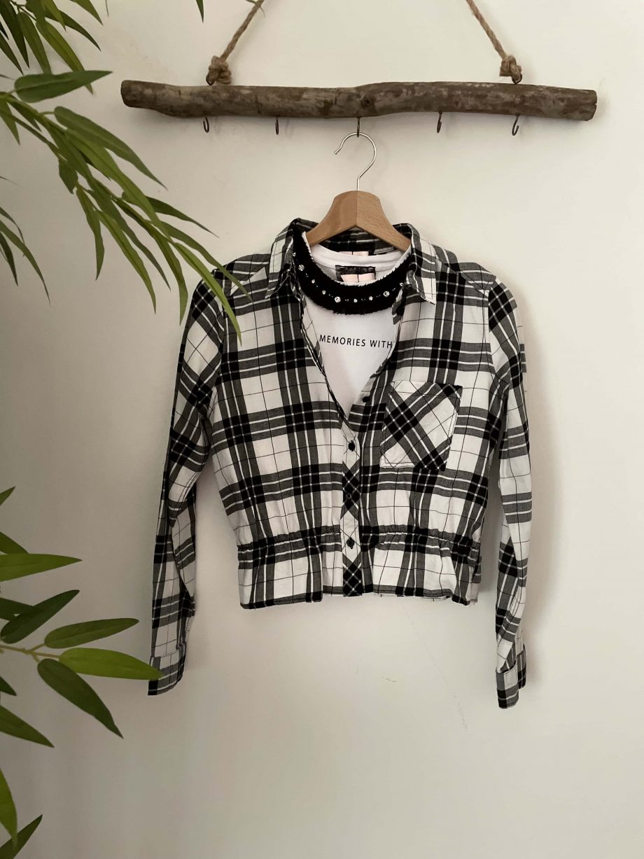 Camicia a quadri girl con baschina e tasca