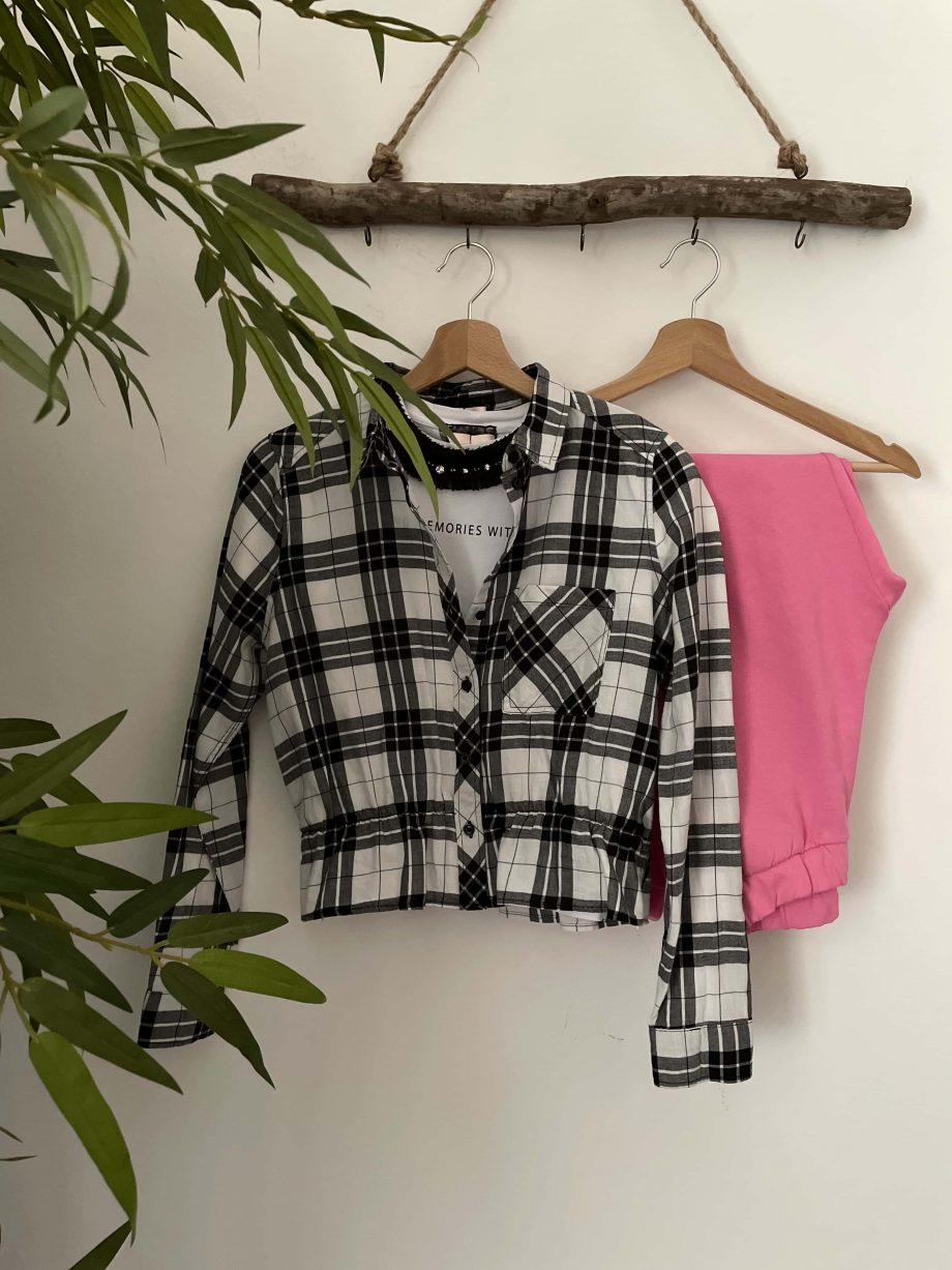 Camicia a quadri girl con baschina e tasca