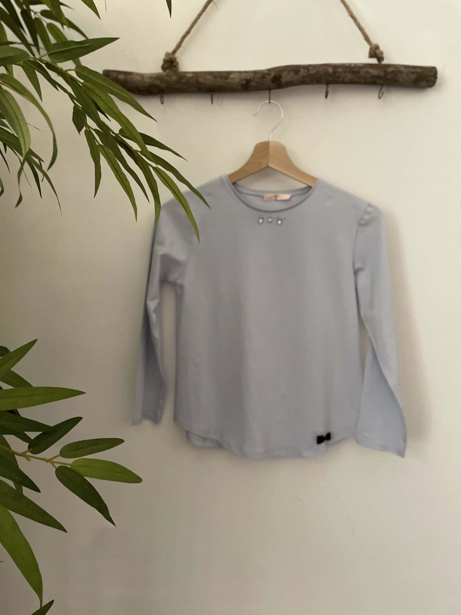 T-shirt gioiello girl col. celeste con castoni