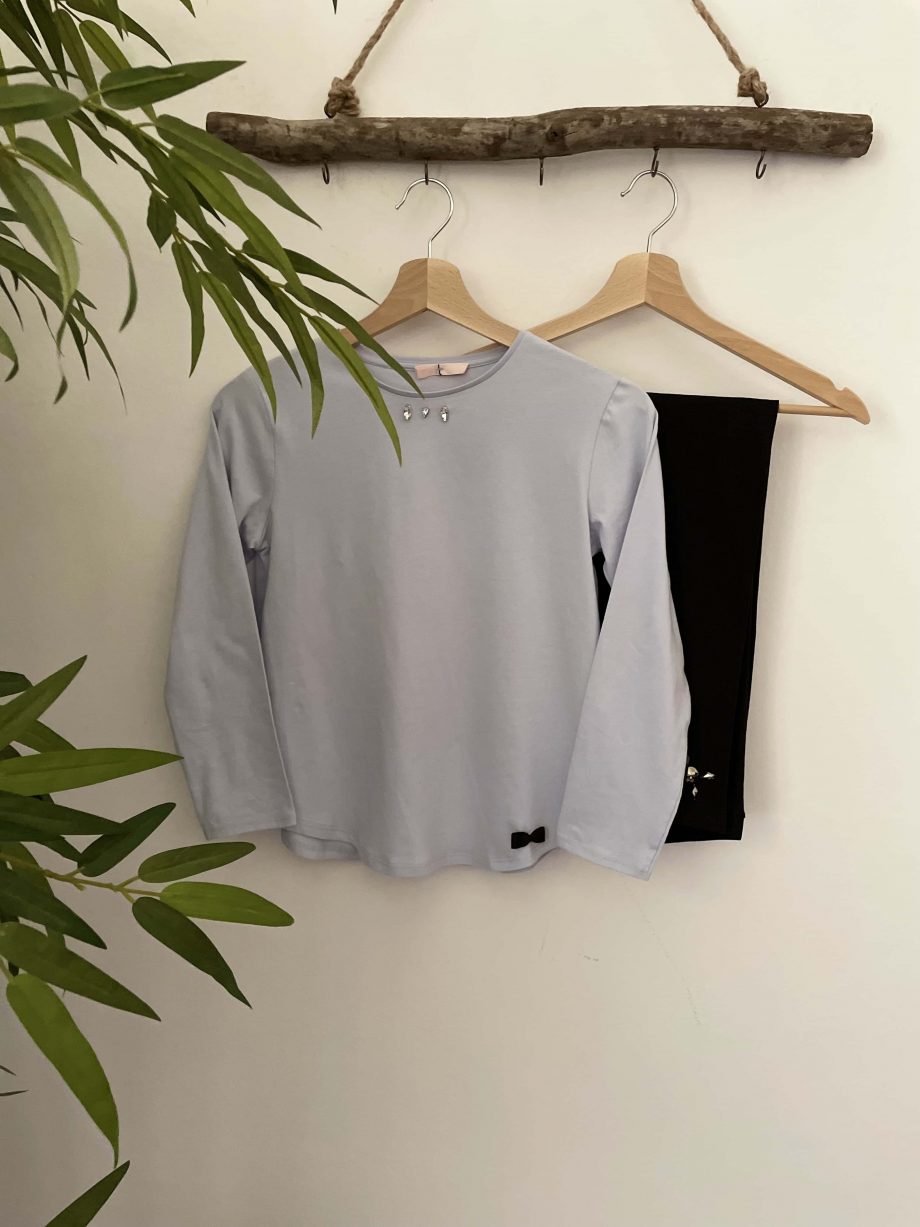 T-shirt gioiello girl col. celeste con castoni