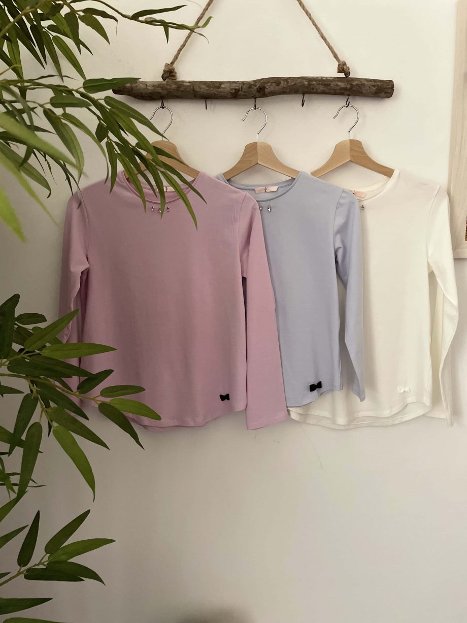 T-shirt gioiello girl col. celeste con castoni
