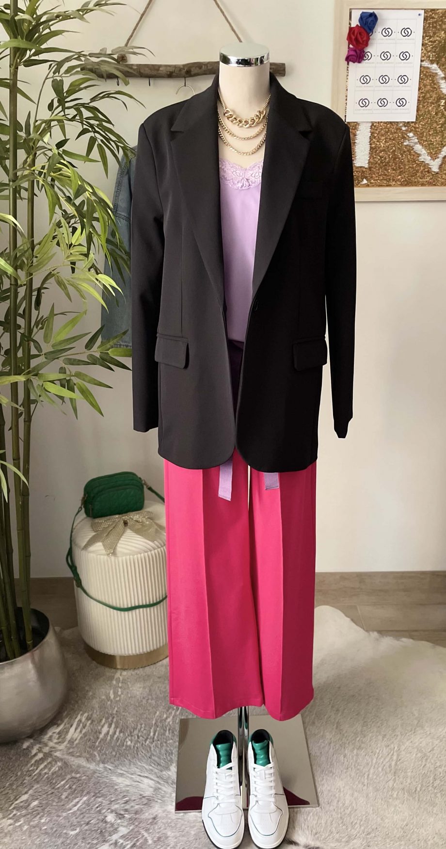 Pantalone palazzo col. fragola con gros a contrasto