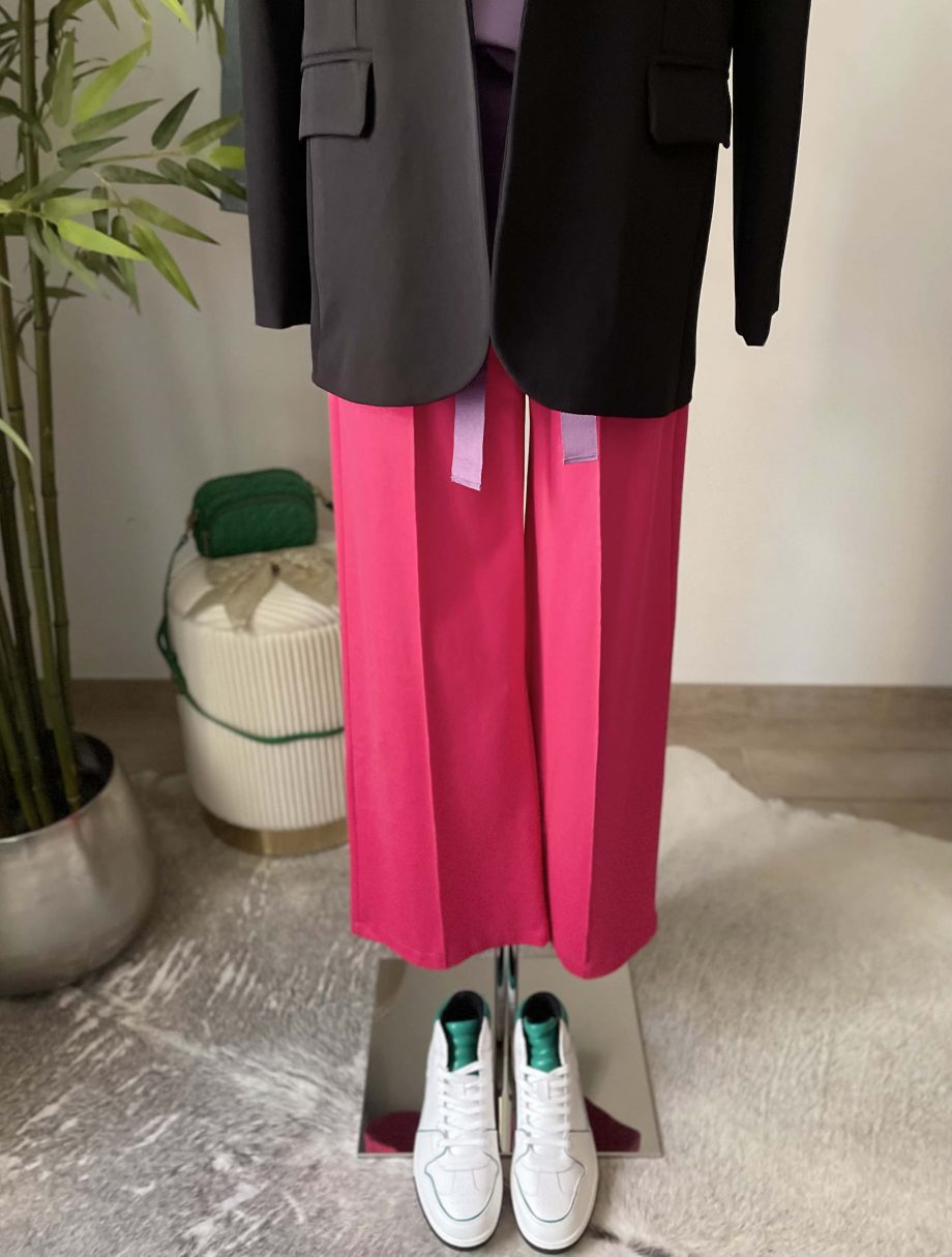 Pantalone palazzo col. fragola con gros a contrasto