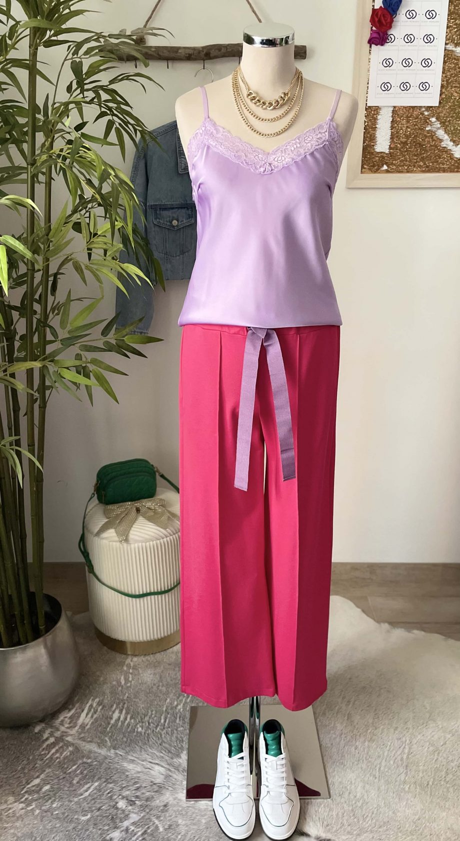 Pantalone palazzo col. fragola con gros a contrasto