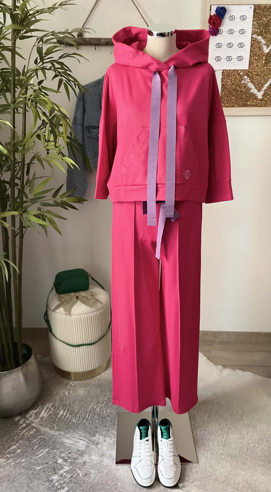 Pantalone palazzo col. fragola con gros a contrasto