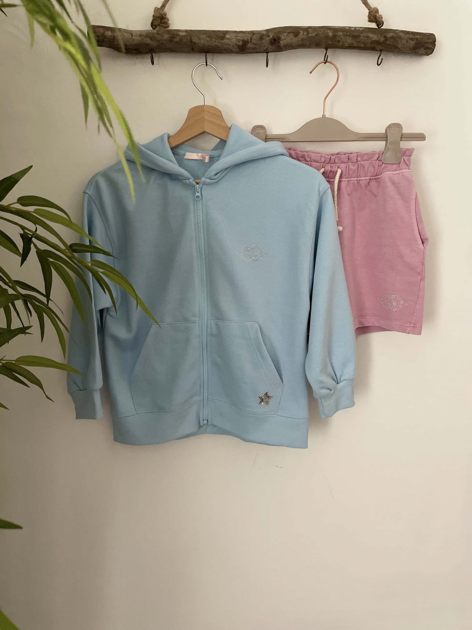 Mod. Aurora: felpa gioiello girl con cappuccio e zip col. carta da zucchero