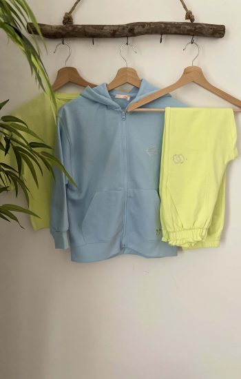 Pantalone jogger di felpa girl col. lime con logo e patch