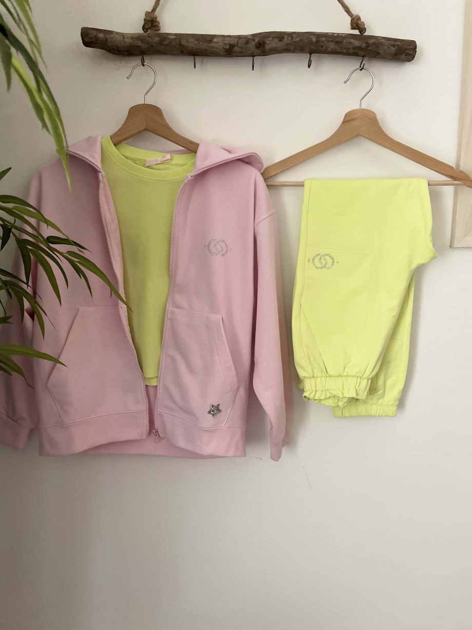 Mod. Giulia: felpa gioiello girl con cappuccio e zip col. light pink