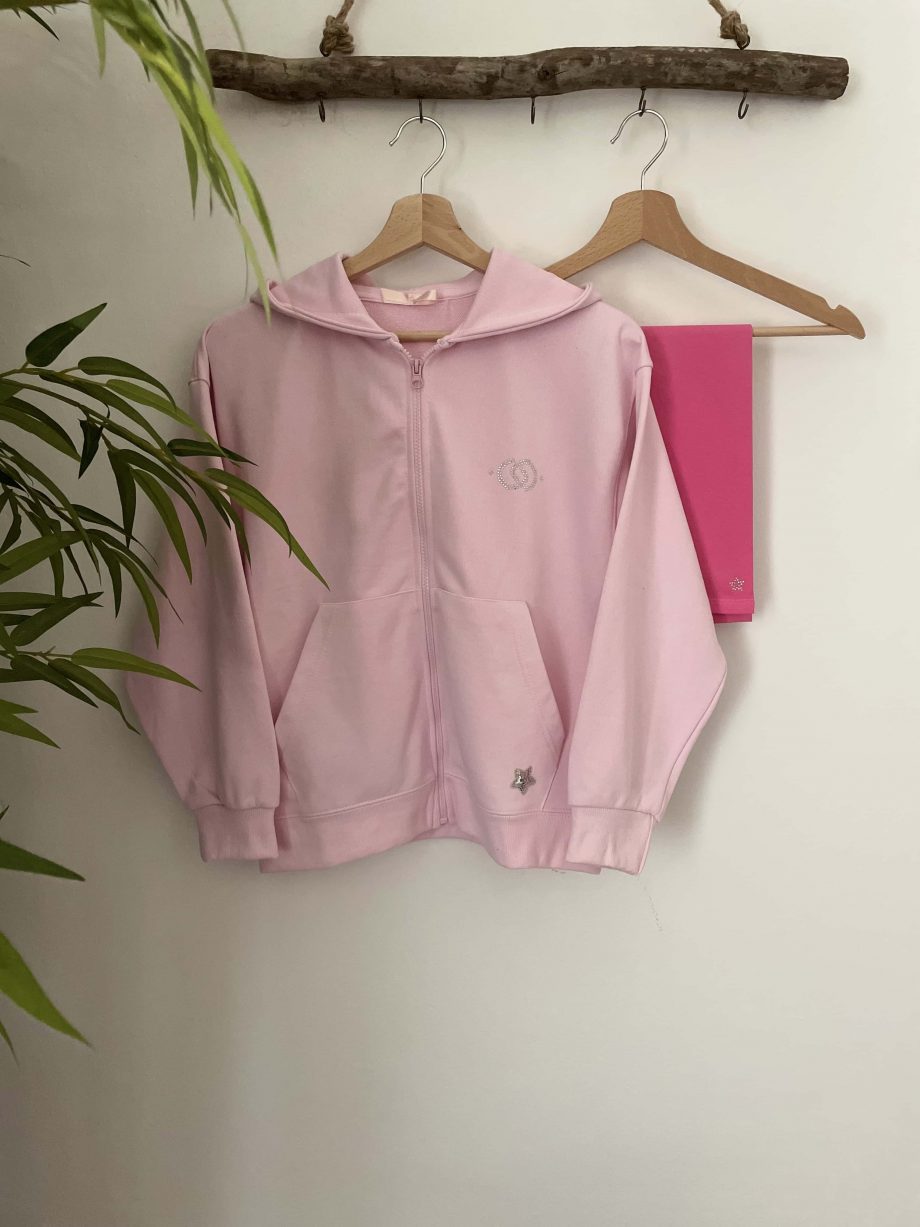 Mod. Giulia: felpa gioiello girl con cappuccio e zip col. light pink