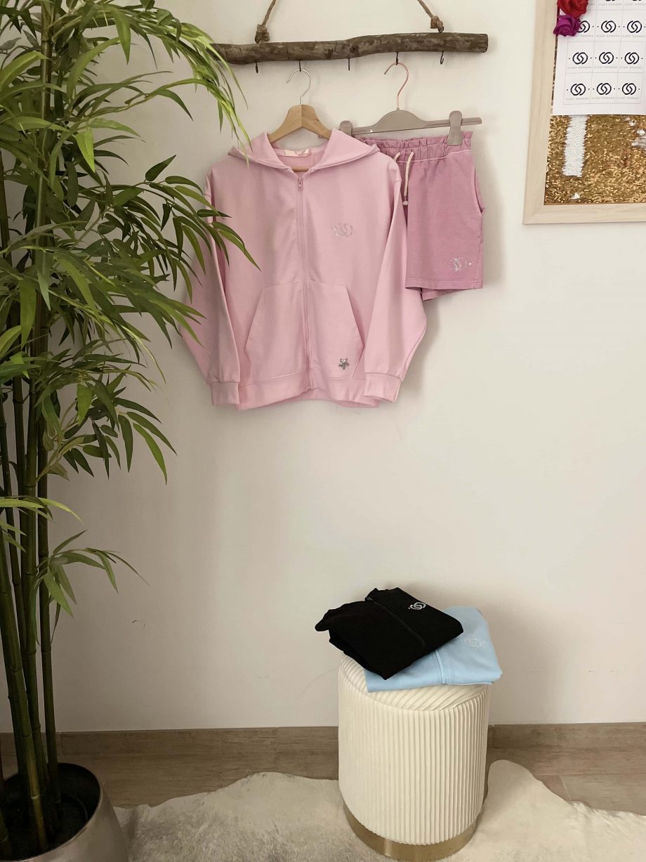 Mod. Giulia: felpa gioiello girl con cappuccio e zip col. light pink