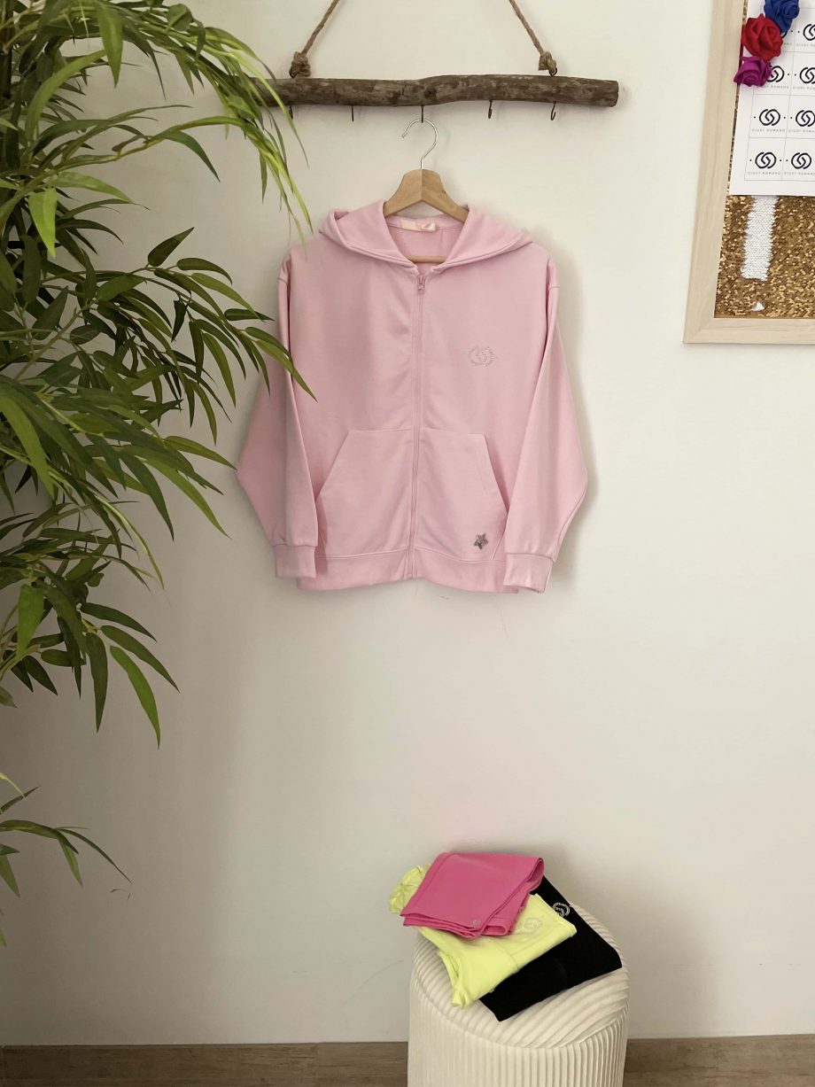Mod. Giulia: felpa gioiello girl con cappuccio e zip col. light pink