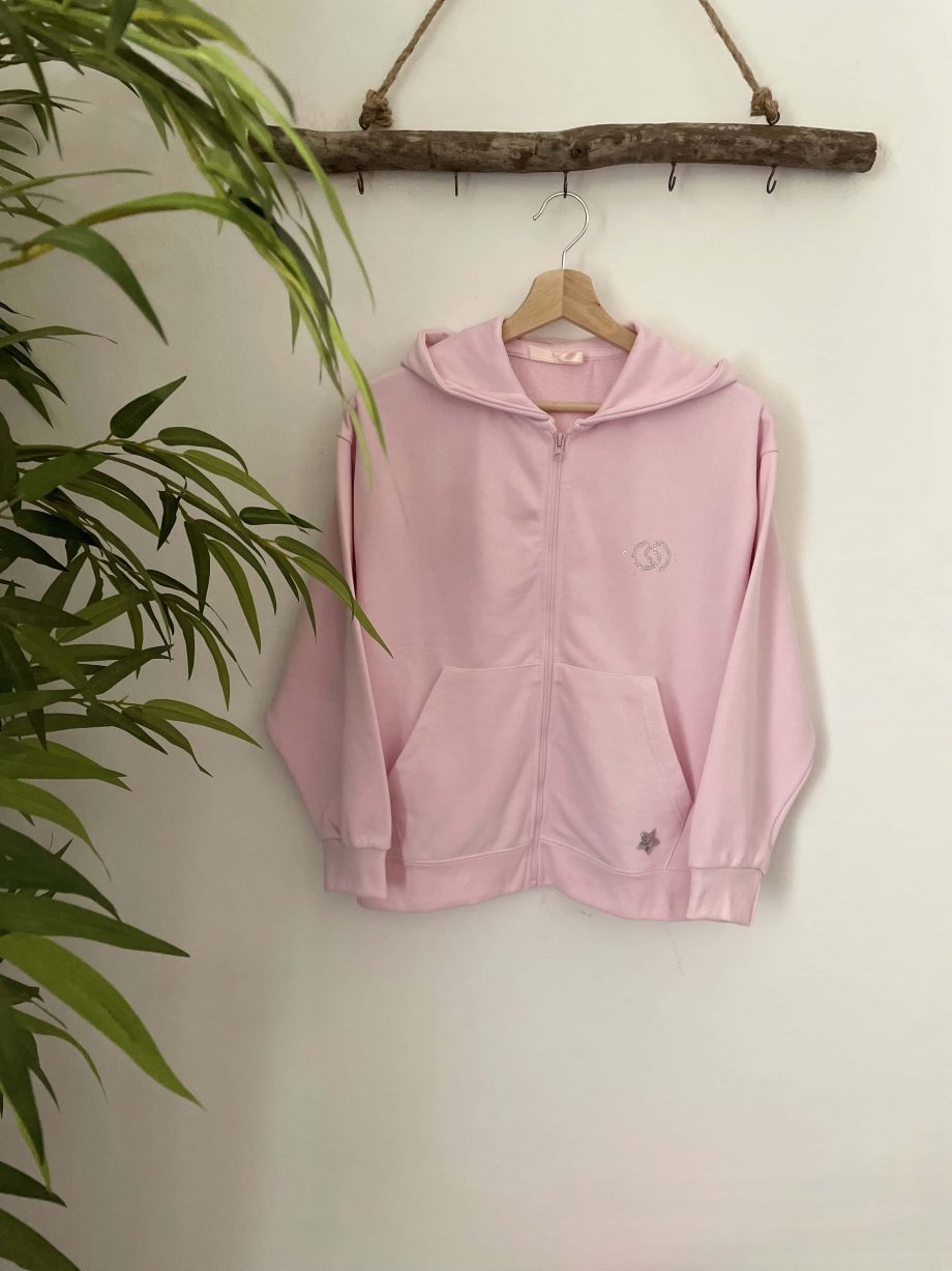Mod. Giulia: felpa gioiello girl con cappuccio e zip col. light pink