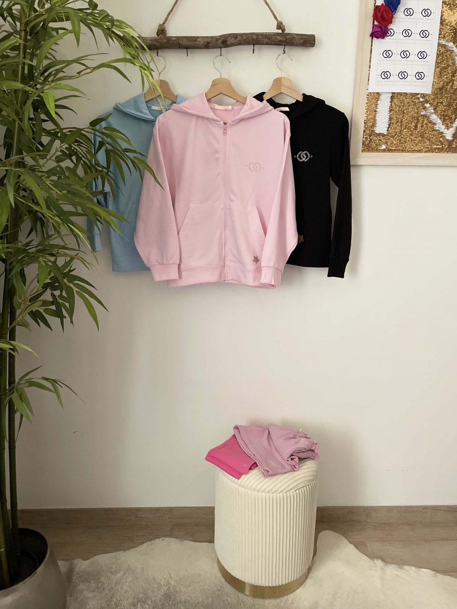 Mod. Giulia: felpa gioiello girl con cappuccio e zip col. light pink