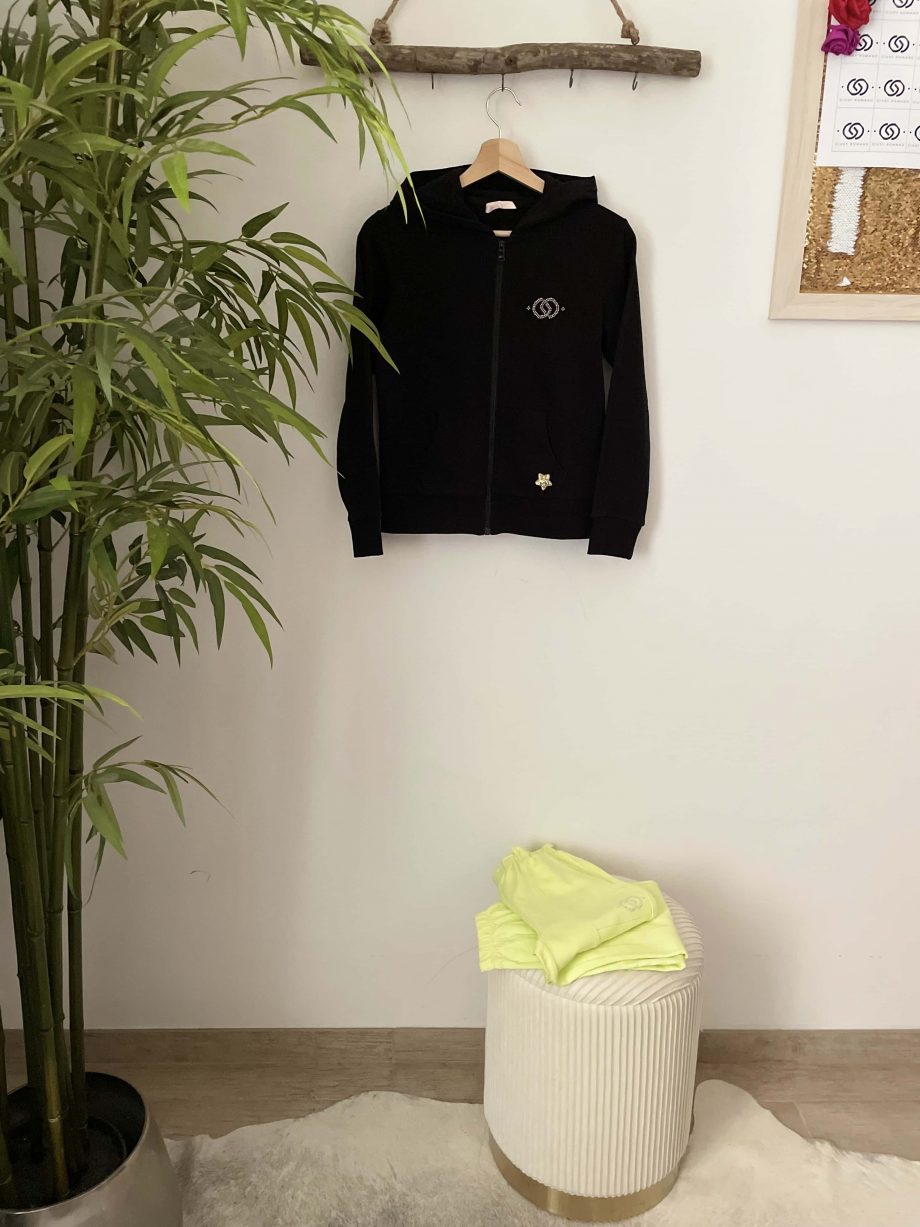 Mod. Alessia: felpa gioiello girl con cappuccio e zip col. nero