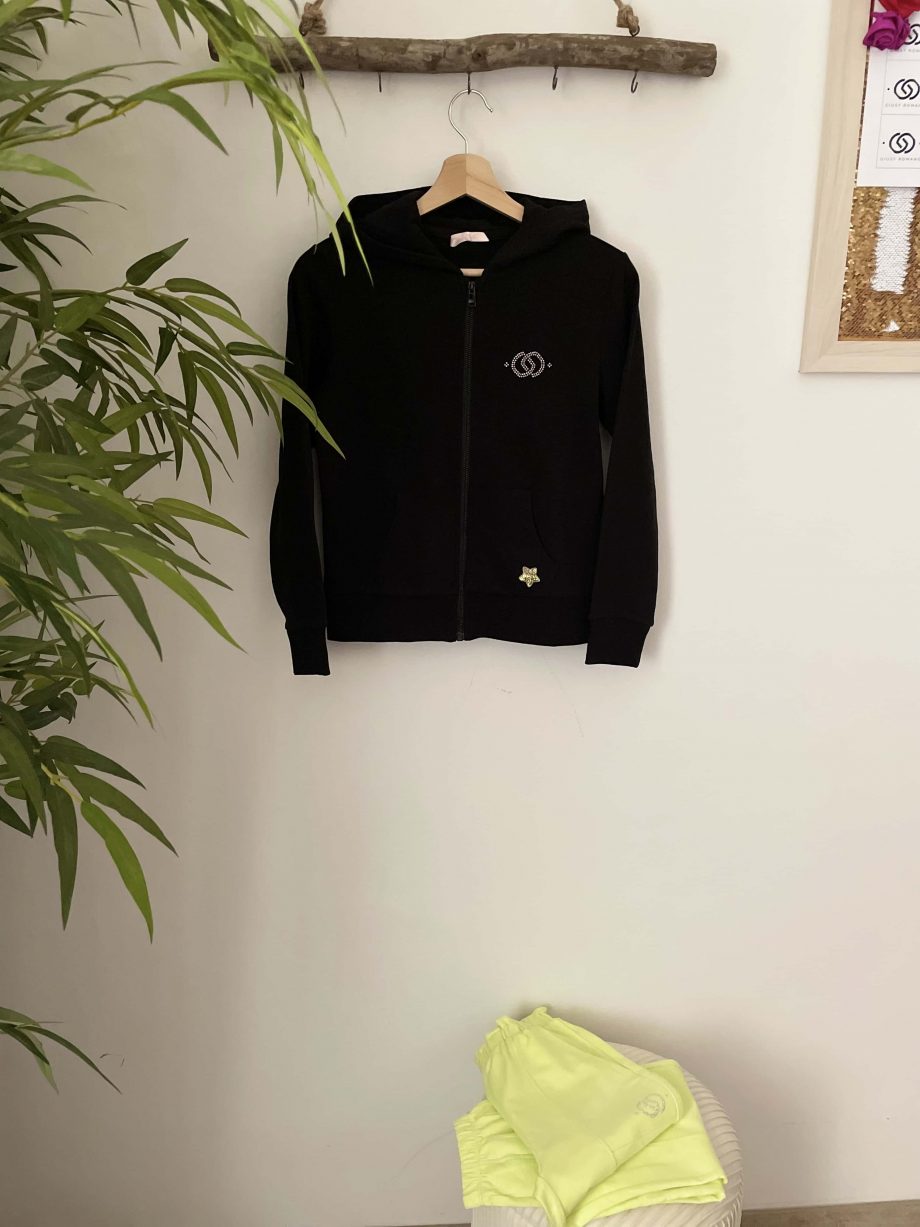 Mod. Alessia: felpa gioiello girl con cappuccio e zip col. nero