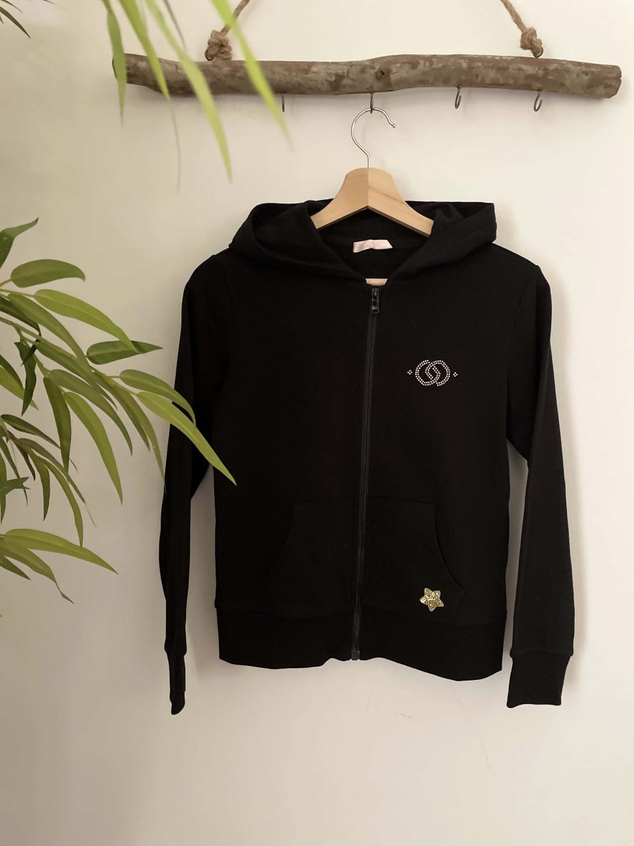 Mod. Alessia: felpa gioiello girl con cappuccio e zip col. nero