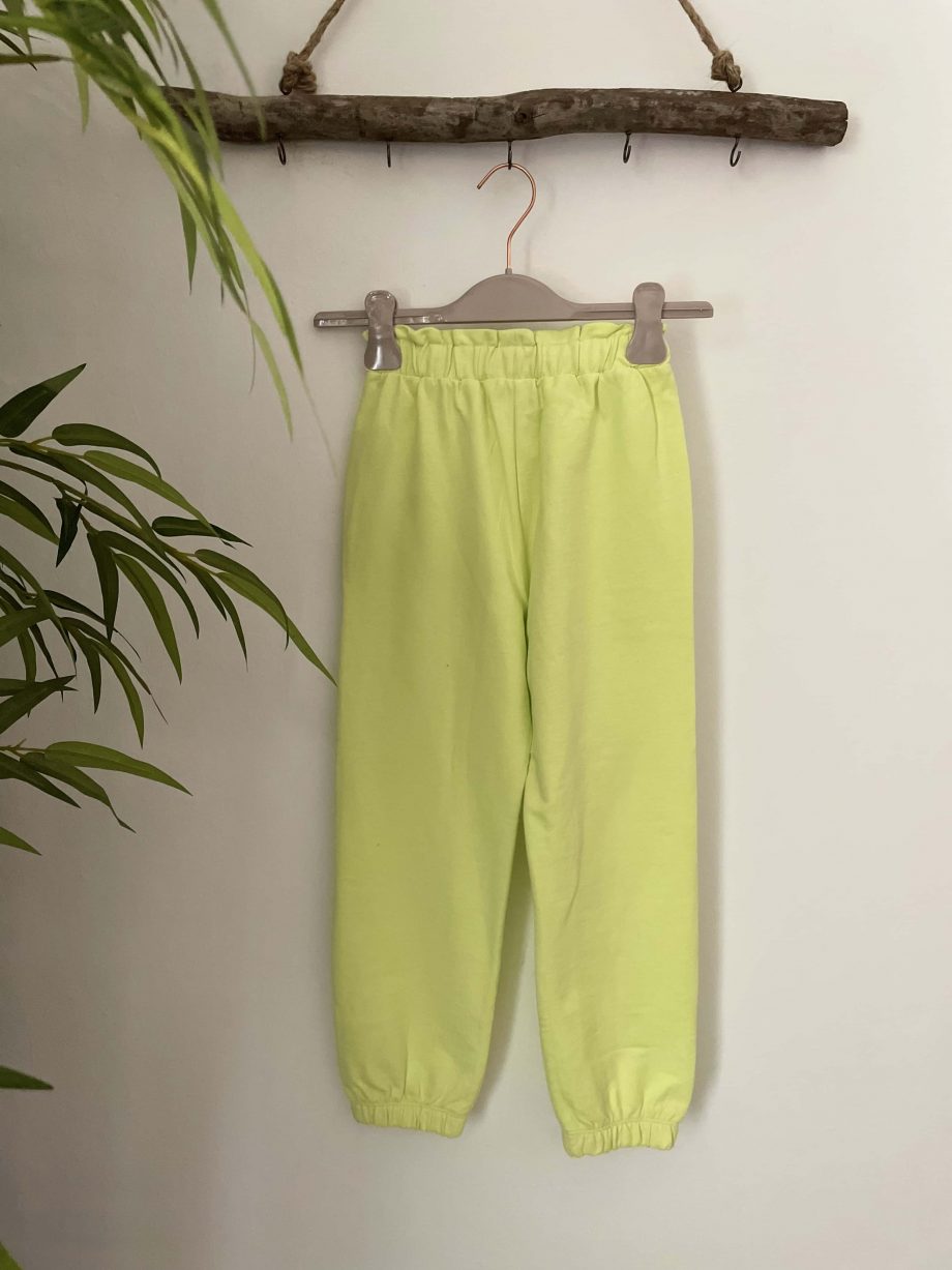 Pantalone jogger di felpa girl col. lime con logo e patch