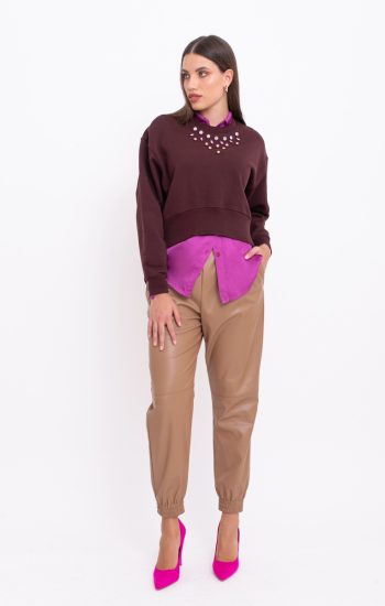 Pantalone jogger in ecopelle