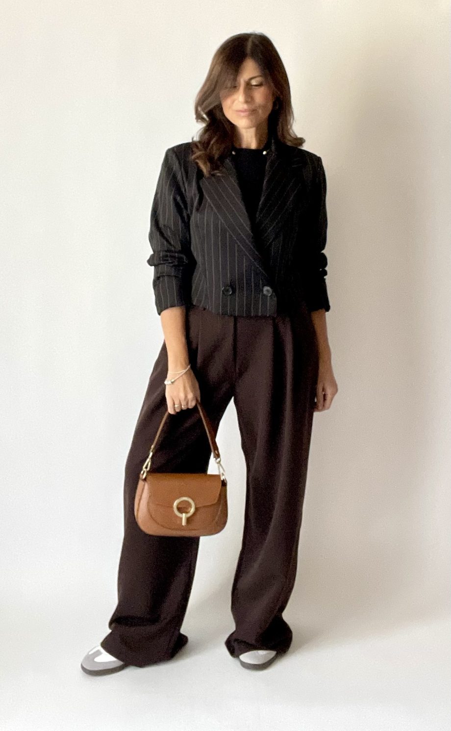 Blazer crop gessato