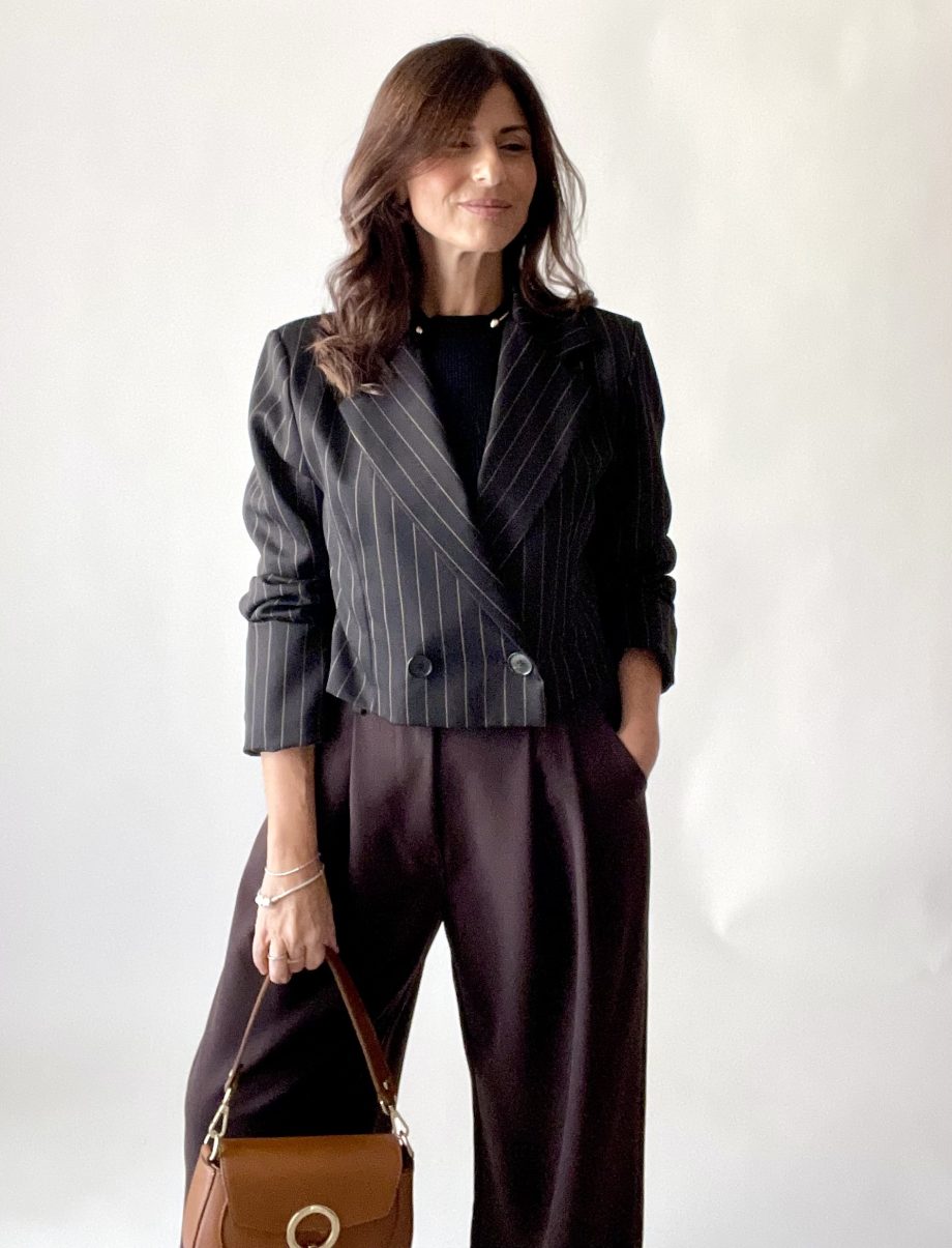 Blazer crop gessato