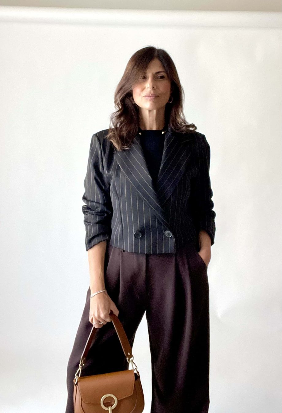 Blazer crop gessato