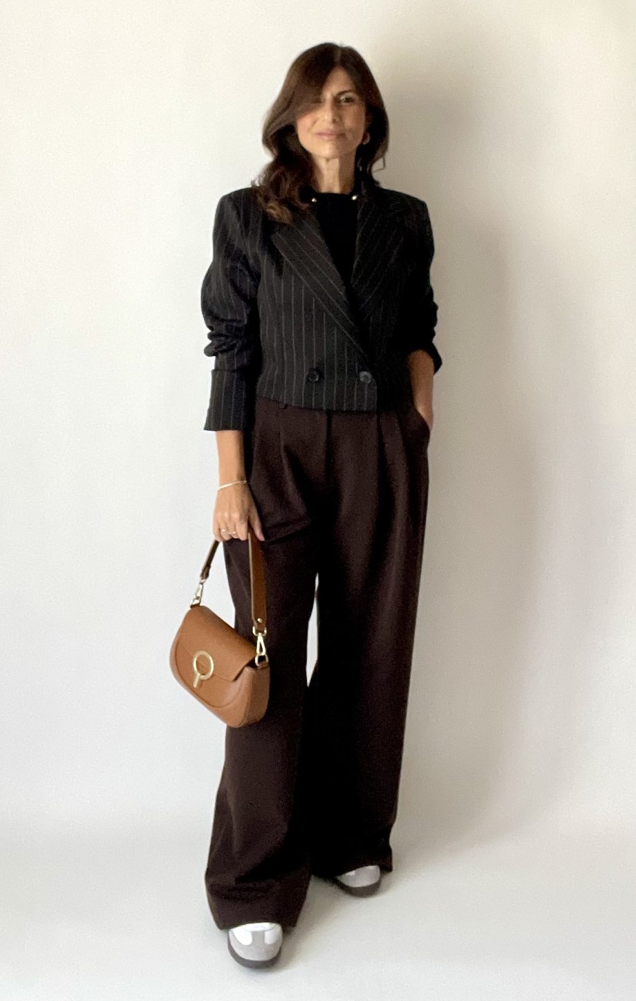 Blazer crop gessato