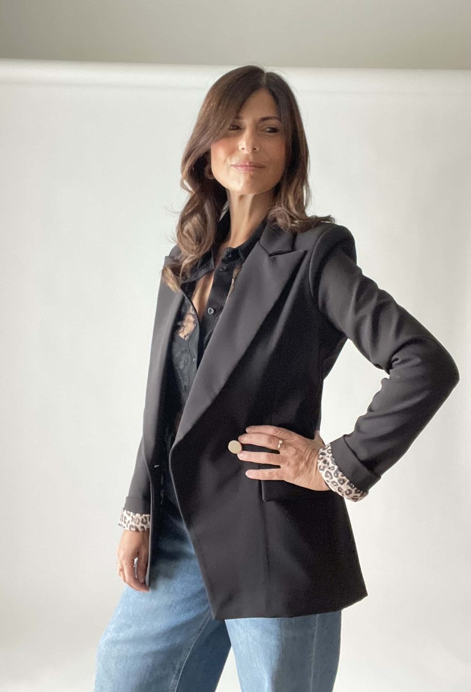 Blazer sfiancato con fodera a contrasto