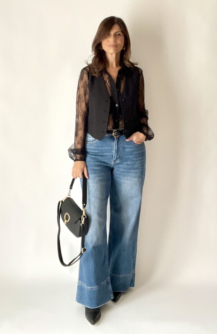 Pantalone denim: high waist/wide leg/full lenght