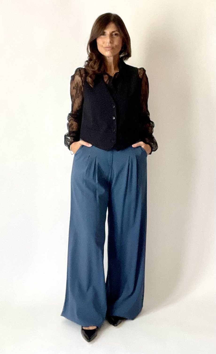 Camicia in pizzo valencienne col. nero