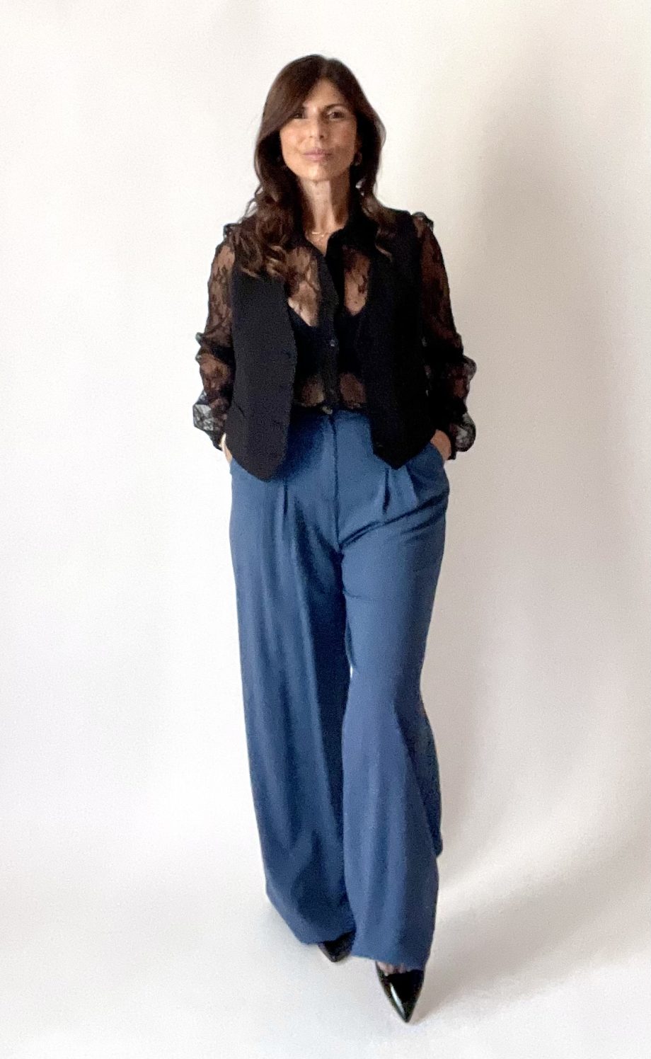 Camicia in pizzo valencienne col. nero