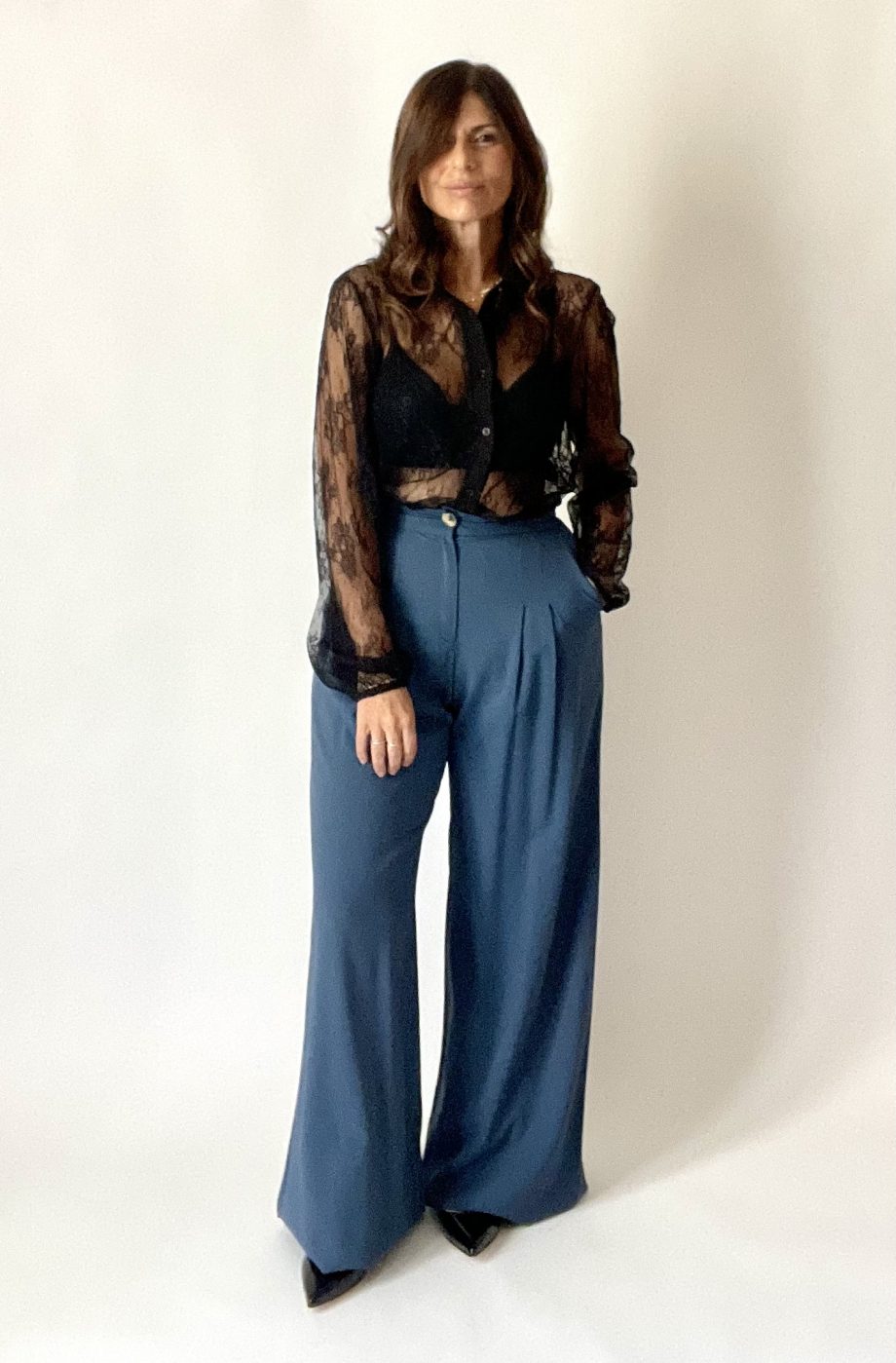 Camicia in pizzo valencienne col. nero