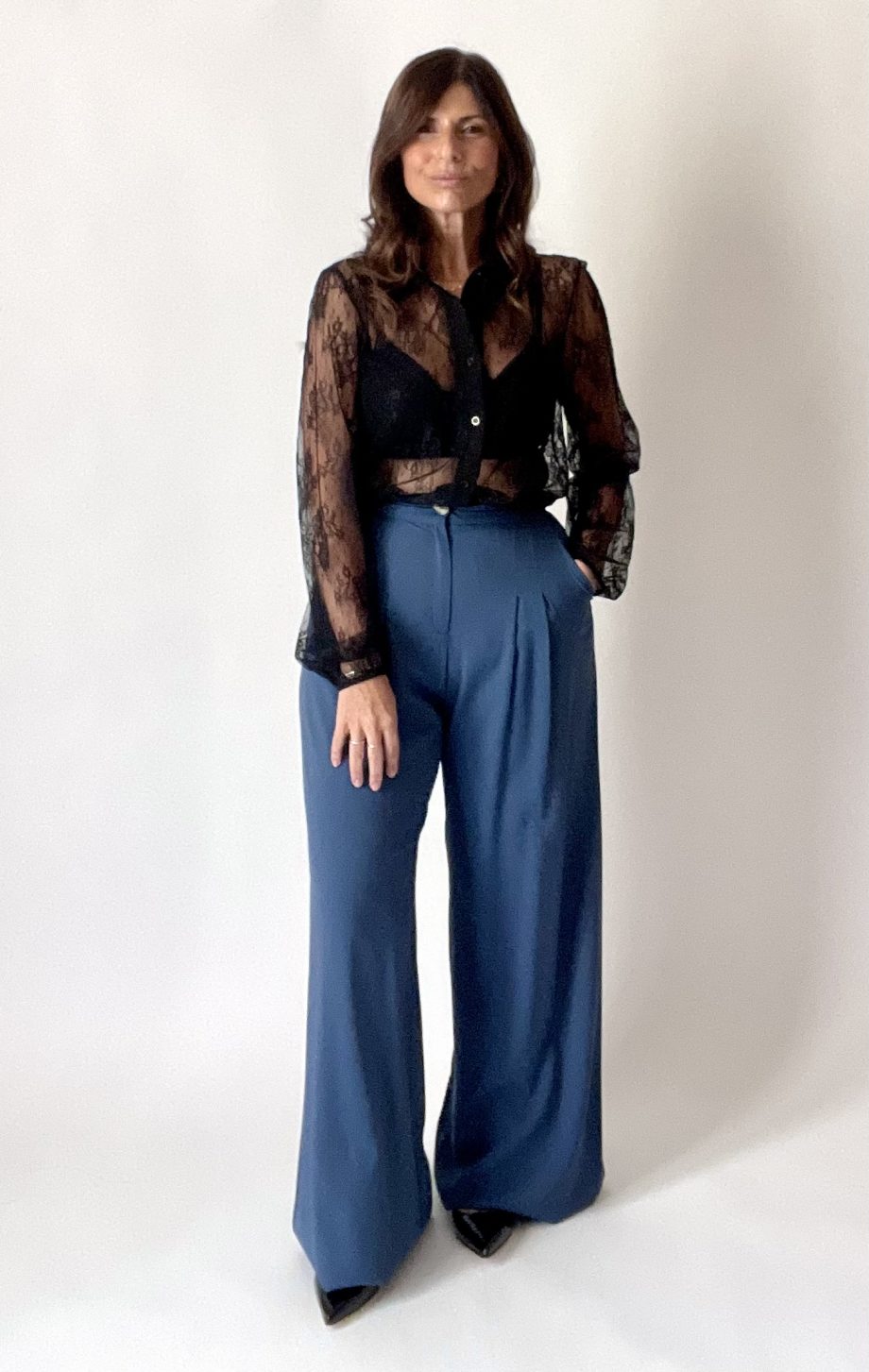 Camicia in pizzo valencienne col. nero