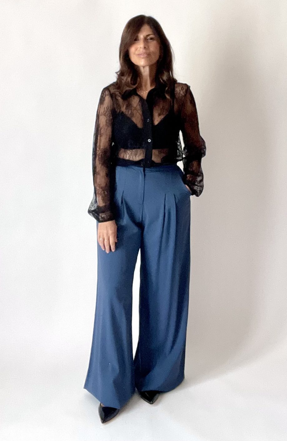 Camicia in pizzo valencienne col. nero