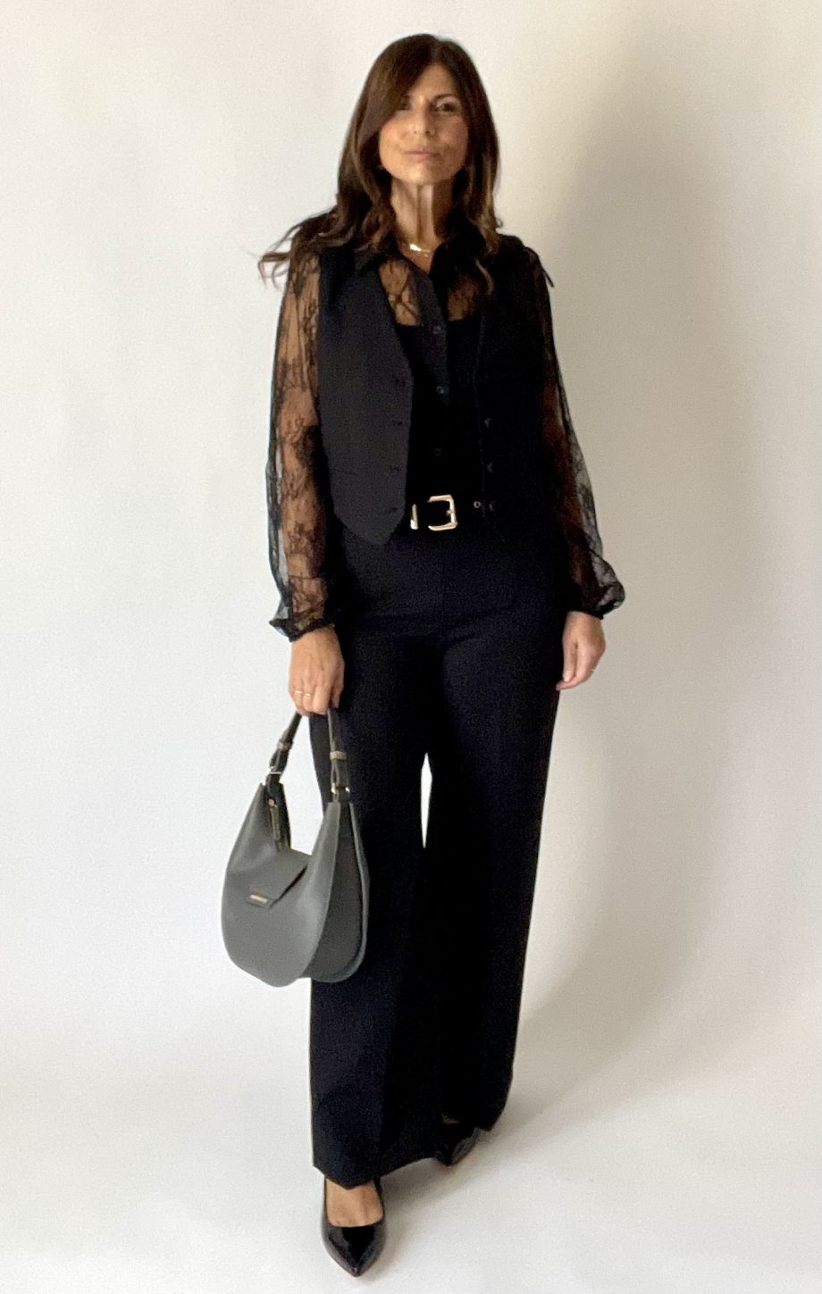 Camicia in pizzo valencienne col. nero