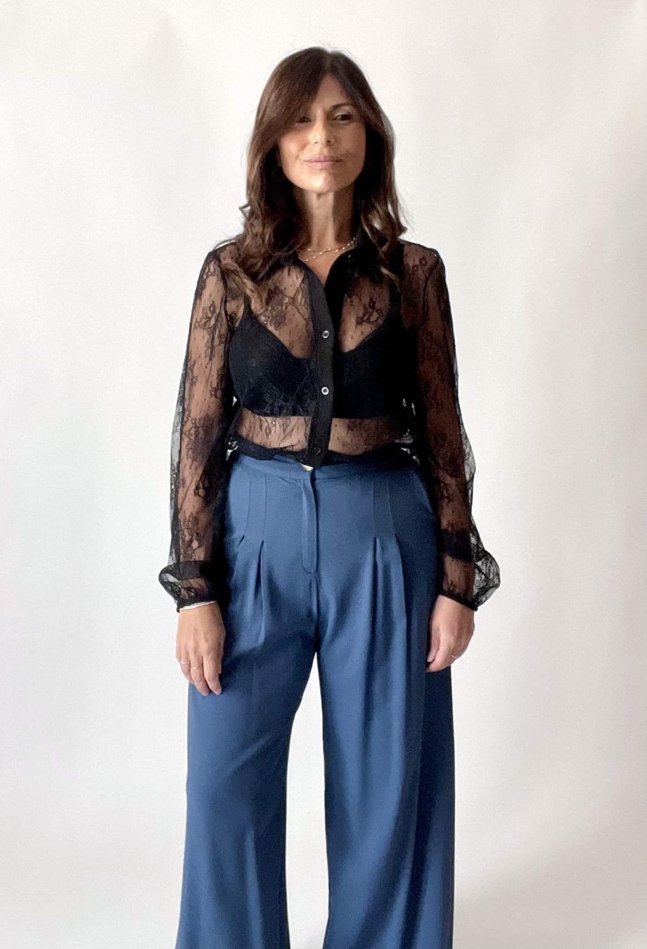 Camicia in pizzo valencienne col. nero