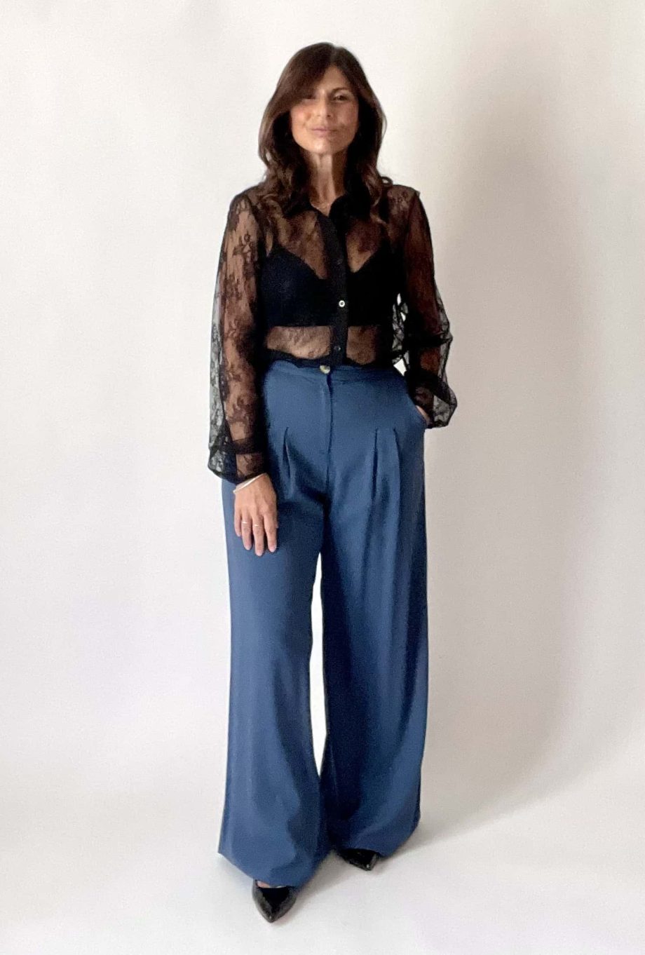 Camicia in pizzo valencienne col. nero