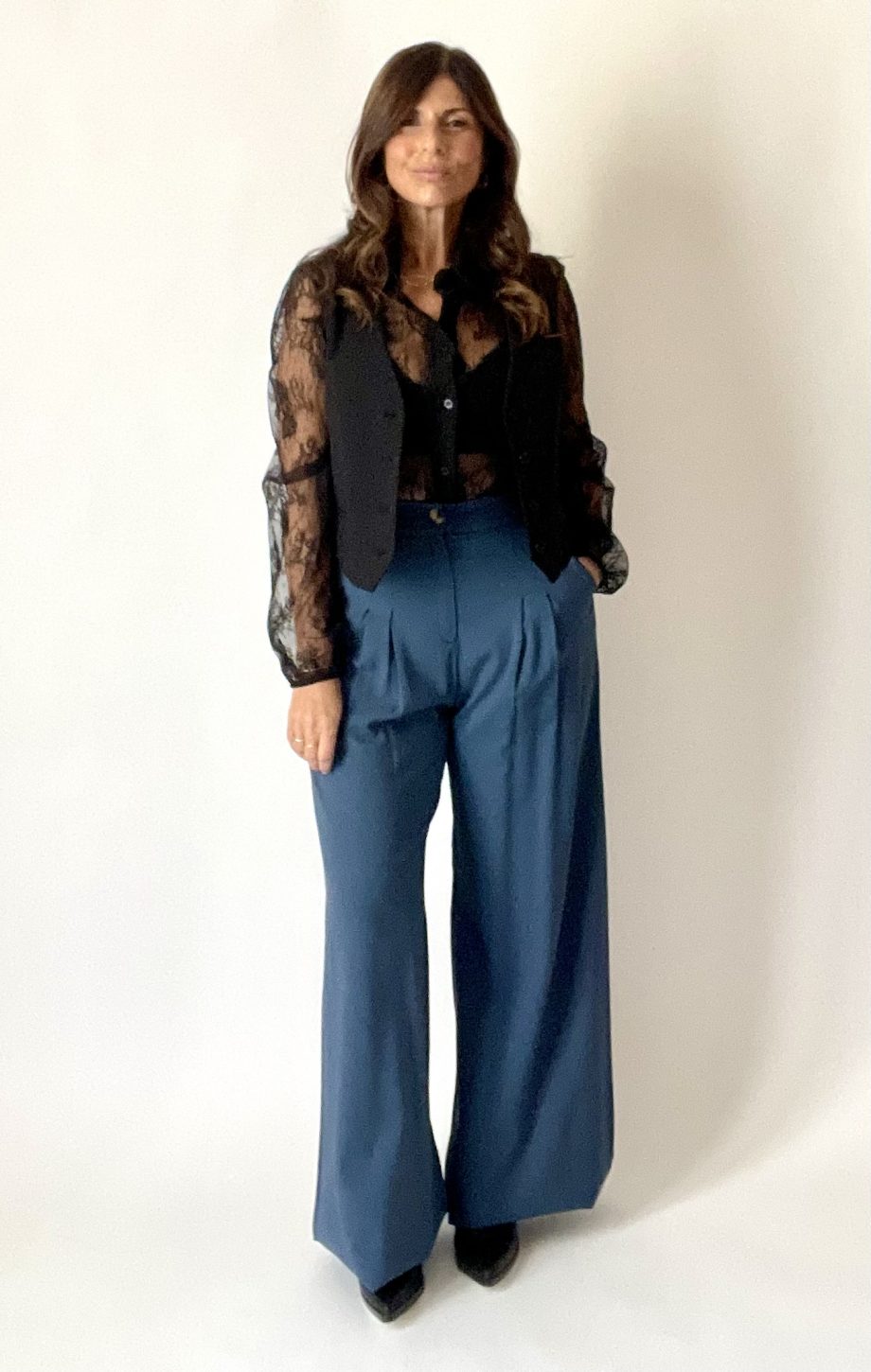 Camicia in pizzo valencienne col. nero