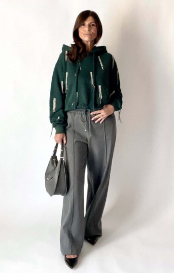 Mod. Cortina: felpa gioiello cappuccio con frange strass