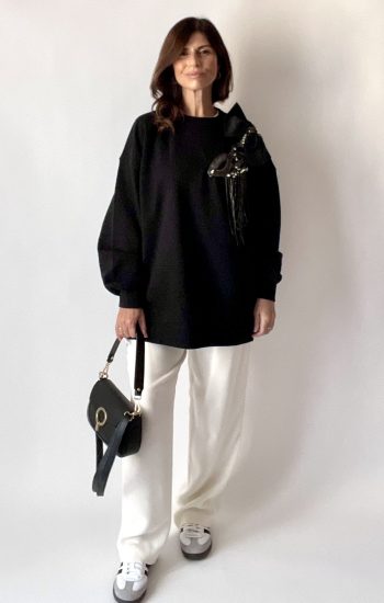 Borsa vera pelle con anello dorato var. nera