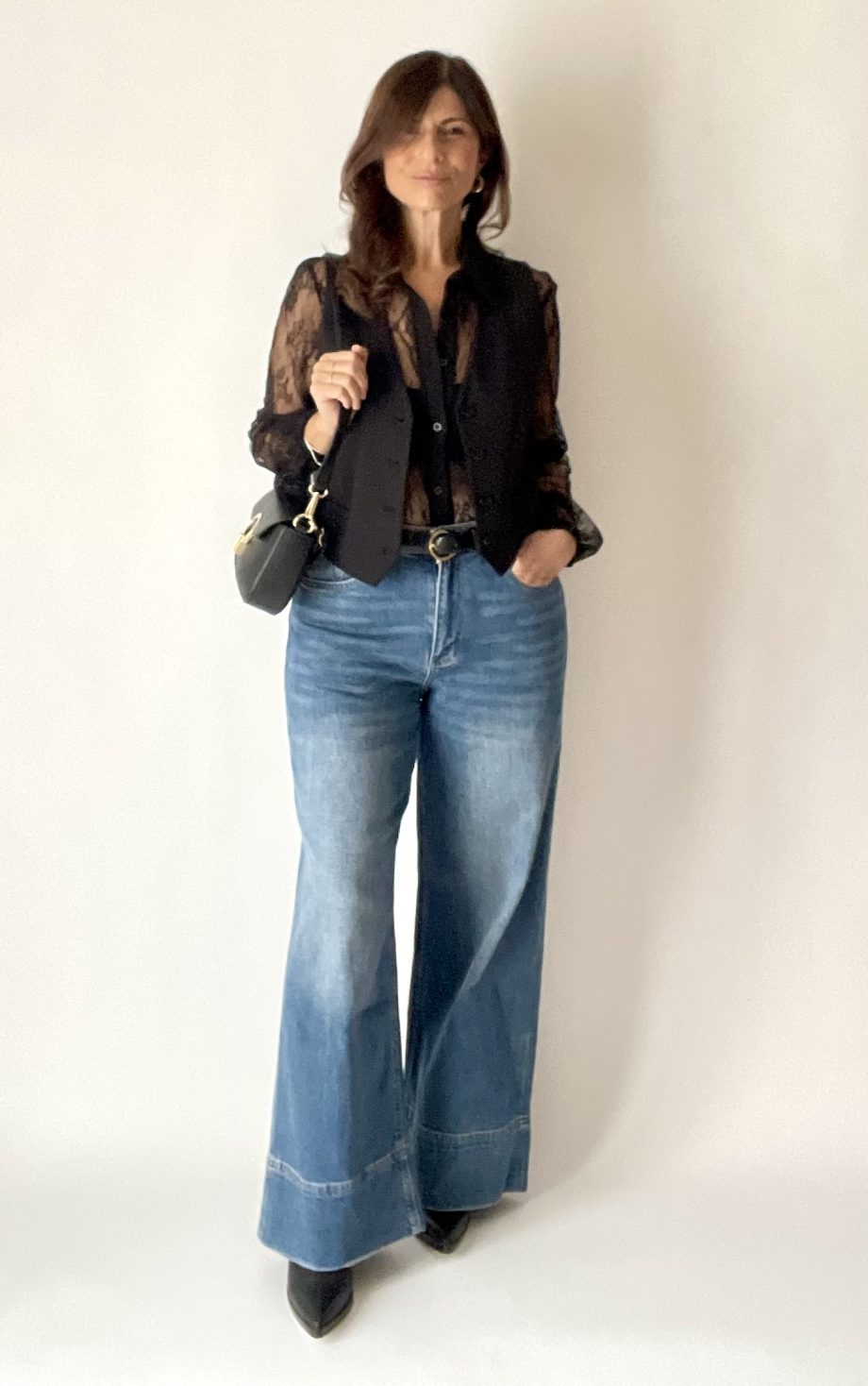 Pantalone denim: high waist/wide leg/full lenght