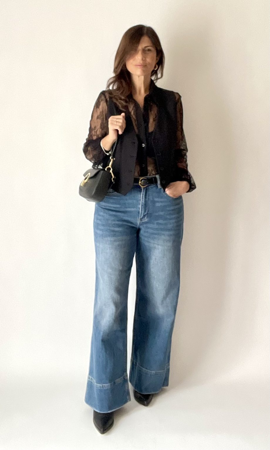 Pantalone denim: high waist/wide leg/full lenght
