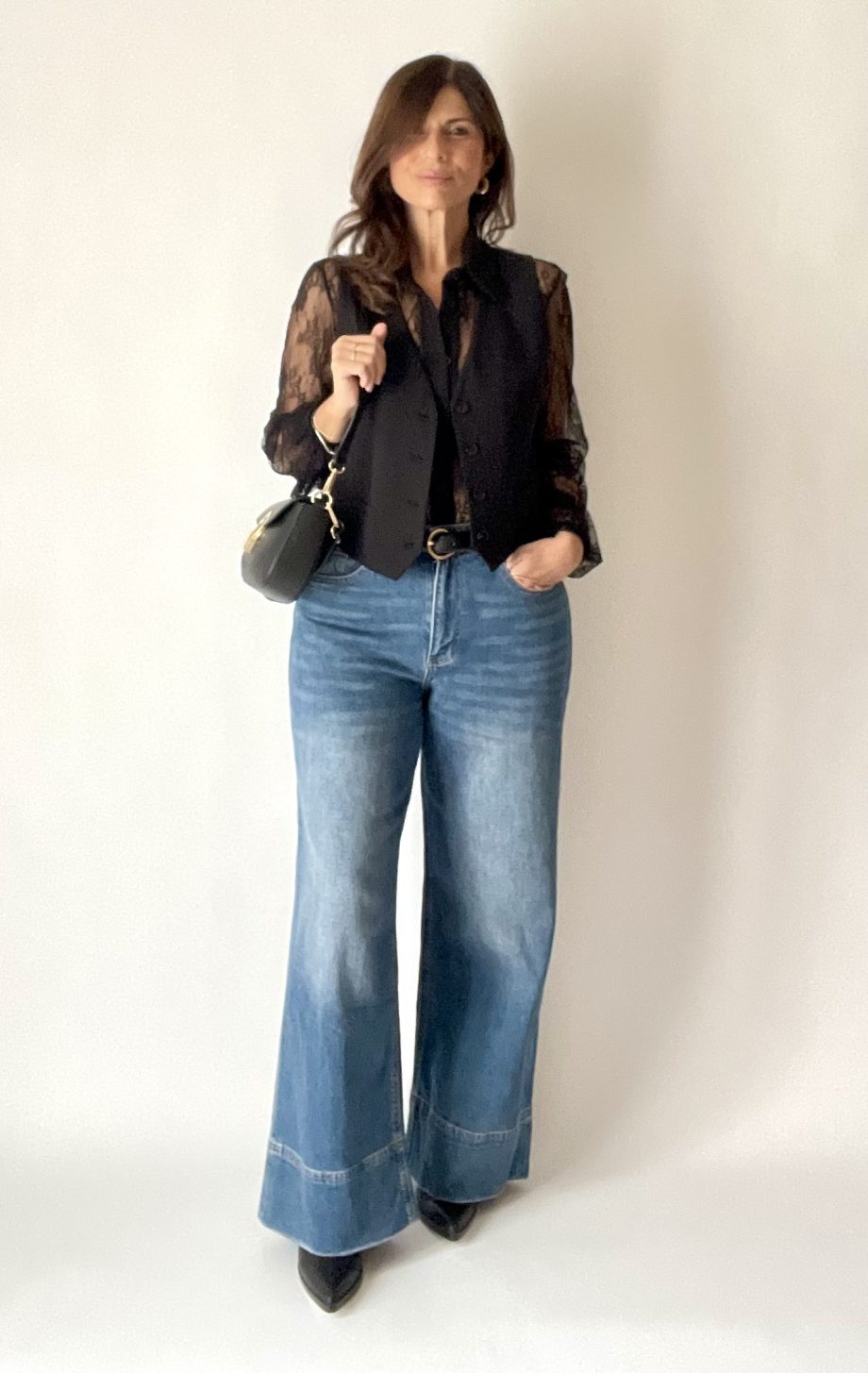 Pantalone denim: high waist/wide leg/full lenght