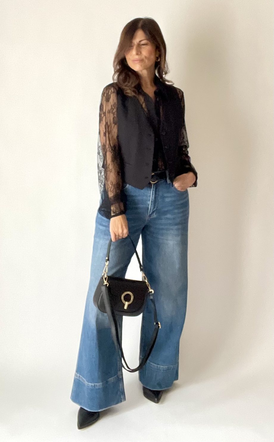Pantalone denim: high waist/wide leg/full lenght
