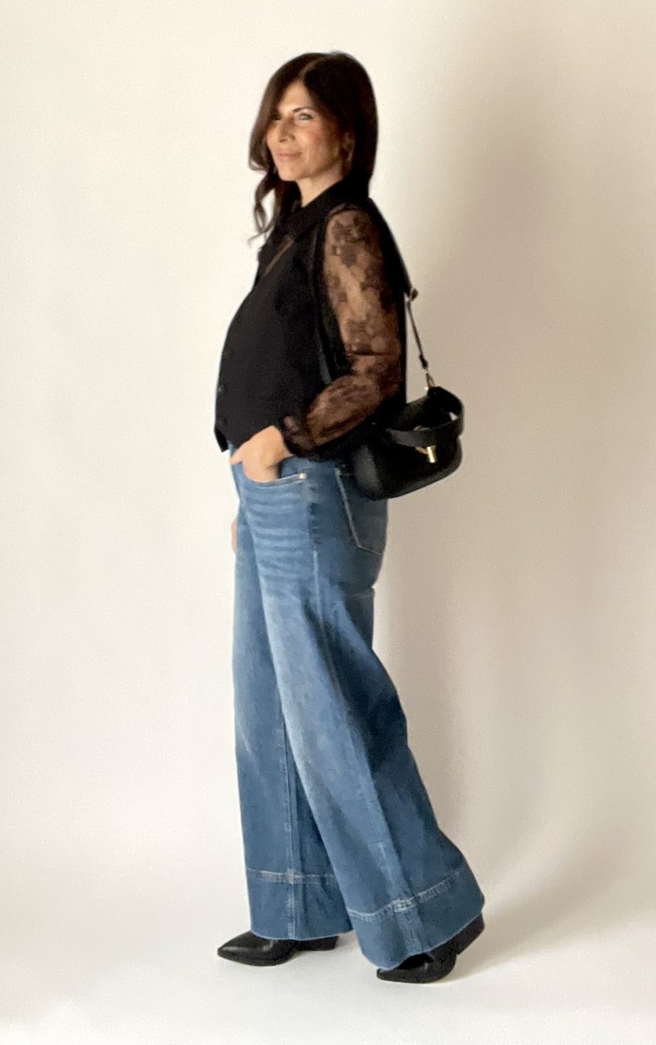 Pantalone denim: high waist/wide leg/full lenght